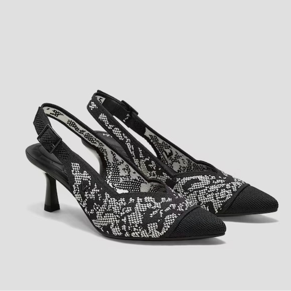 Vivaia Shoes - Vivaia Black Lace Pointed-Toe Singback Heels (Addison) Size 41.5. US 10.5/11